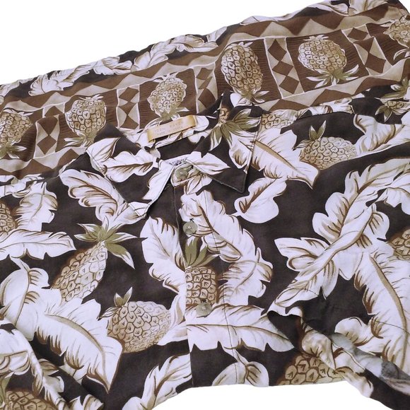 Vintage 80s Campia Moda Korea-Made Rayon Aloha Shirt -L Tropical Pineapple Palm - Picture 8 of 9